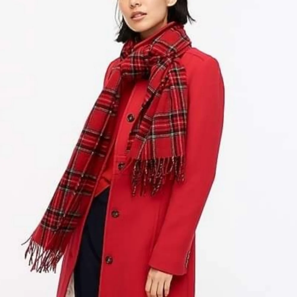 New! J Crew Red Stewart Tartan Plaid Italian Wool Scarf NWT